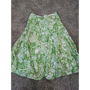 Motto Green White Floral Paisley Cotton Midi Skirt Lace Size 12 Boho Summer Y2K